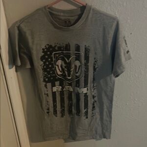 Gray Short Sleeve Tee with American Flag And RAM Graphic